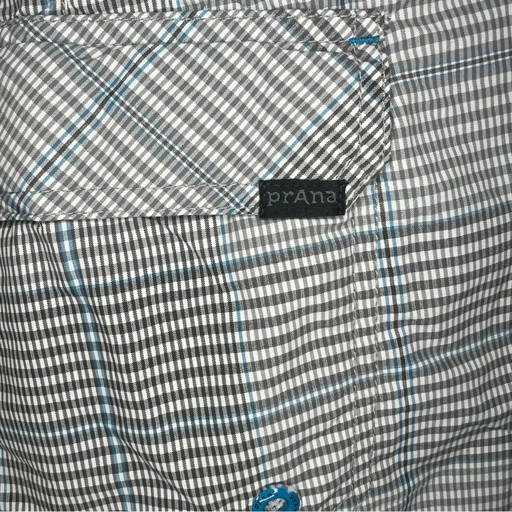 Prana El Porto Blue Gray White Plaid Swim Shorts Trunks Mens Sz 36 x 9